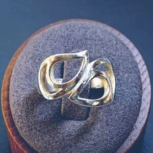 Double Teardrop Design Bypass Statement Ring VTG Sterling Silver 925 Size 8.25